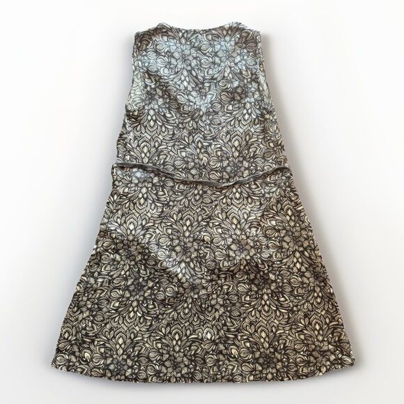 Sleeveless Silk Dress Gray Floral with Velvet Trim and Belt A Line Womens Size 6 - Picture 5 of 10
